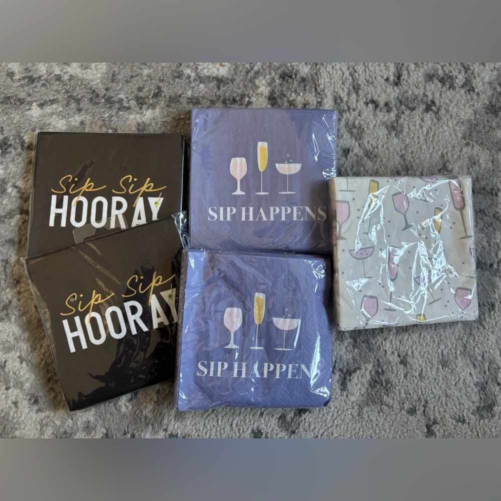 🆕 Sip Happens Party Napkins Set - Black, White & Purple (5 Packs)